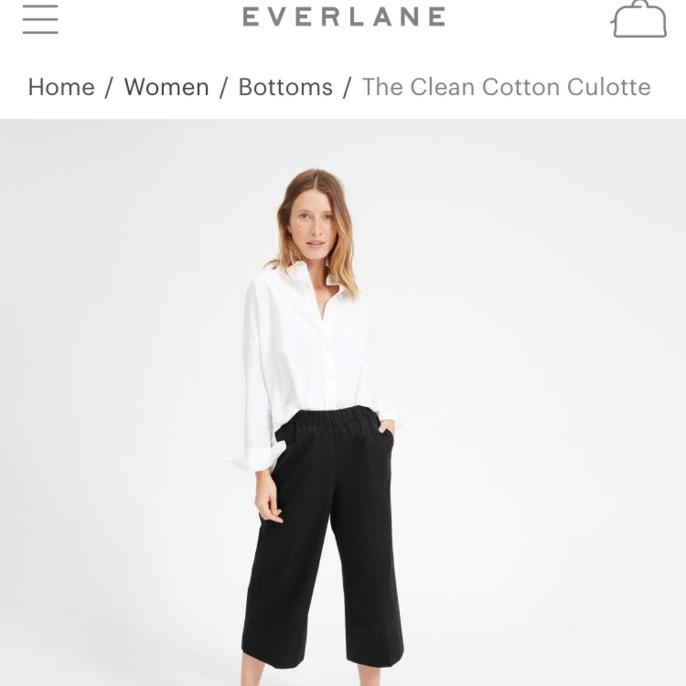 Everlane Clean Cotton Culotte, Black size 2